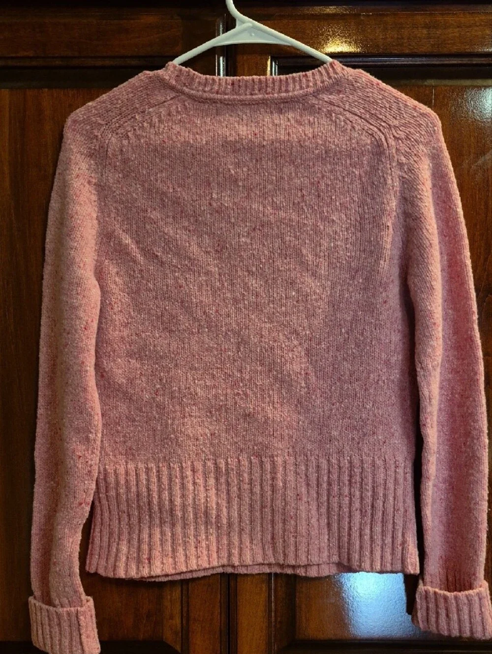 Express Pink Crewneck Sweater - Textured Knit 100% Lambs Wool M